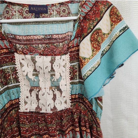 Artesia Bohemian Southwest Print Short Sleeve Midi Dress Size L - Picture 5 of 9